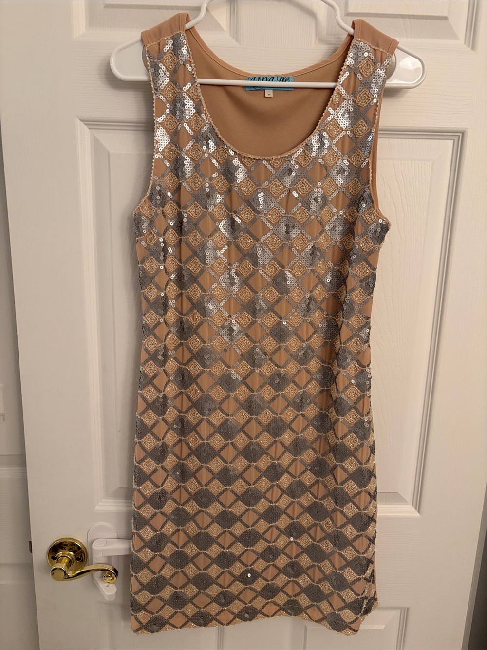 Sequined Beige Tank Dress